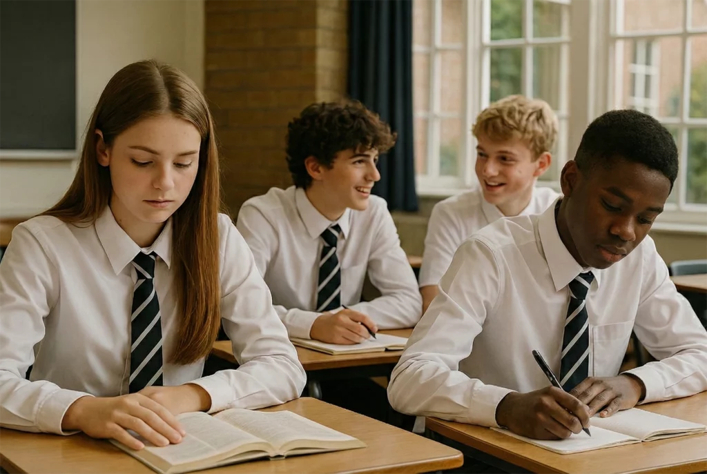 Students studying in classroom